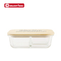 Divieded Glass Food Containers with Bamboo Lid